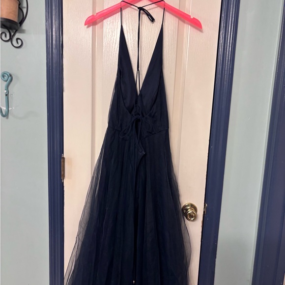 Hello Molly Navy Tulle Plunge Halter Gown - Picture 2 of 2